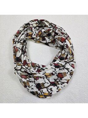 Cato One Size Womens Infinity Scarf Owl Print White/Red/Brown Soft Boho